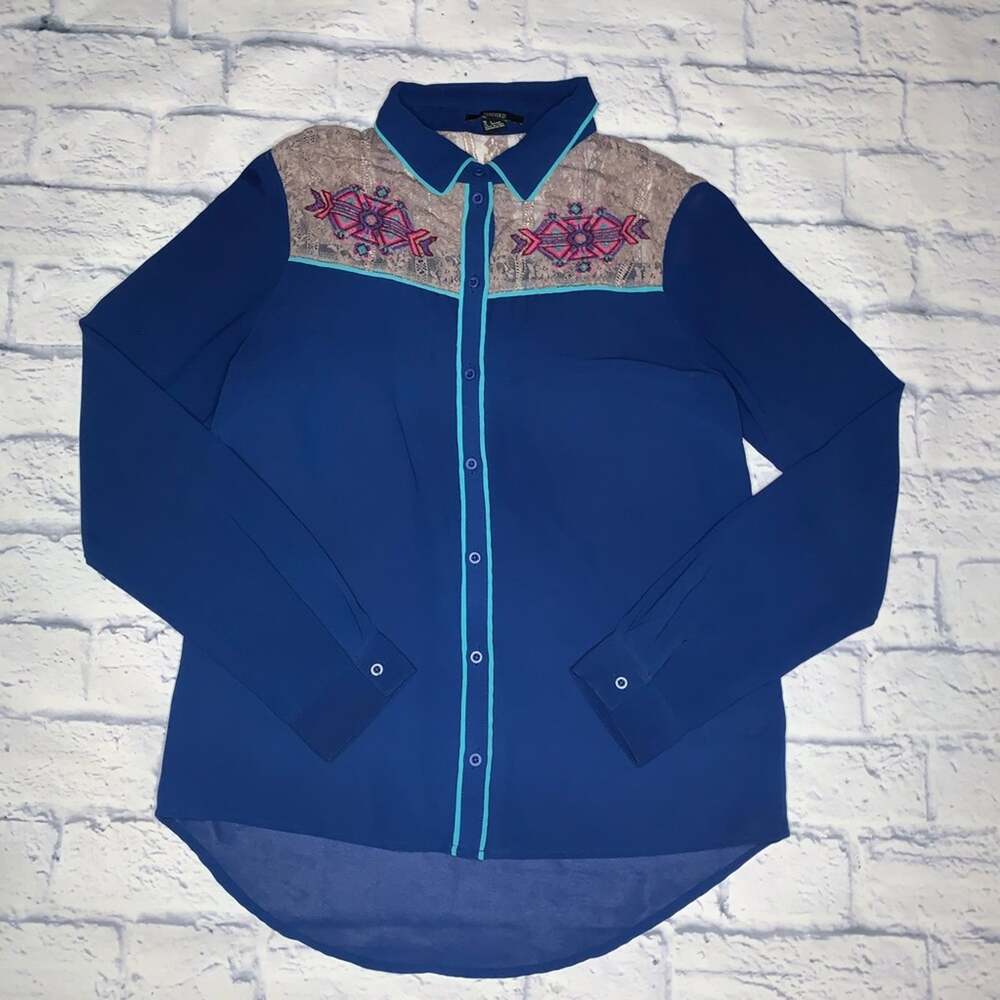 Royal Blue w/lace Button Down Shirt
